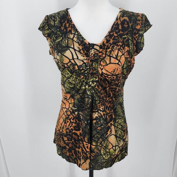 Robert Louis Blouse Womens Small V Neck Abstract Print Y2K Grunge - Picture 1 of 11